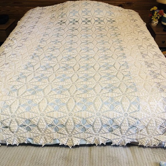 Other - Antique Vintage Crochet Bed Spread Coverlet Tablecloth Ecru 92 x 80"